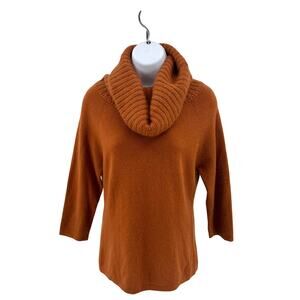 David Meister 100% Cashmere Sweater Womens Cowl Neck 3/4 Sleeves Orange M Winter